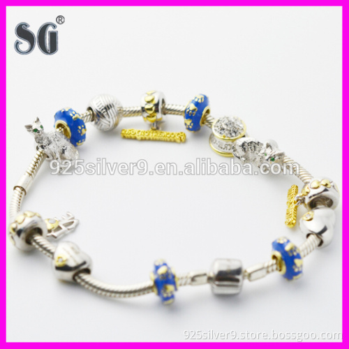JuzhiJewelry Manufacturer Wholesale Animal Cat Enamel & Rhodium 925 Sterling Silver Manufacturer Charm Bracelets